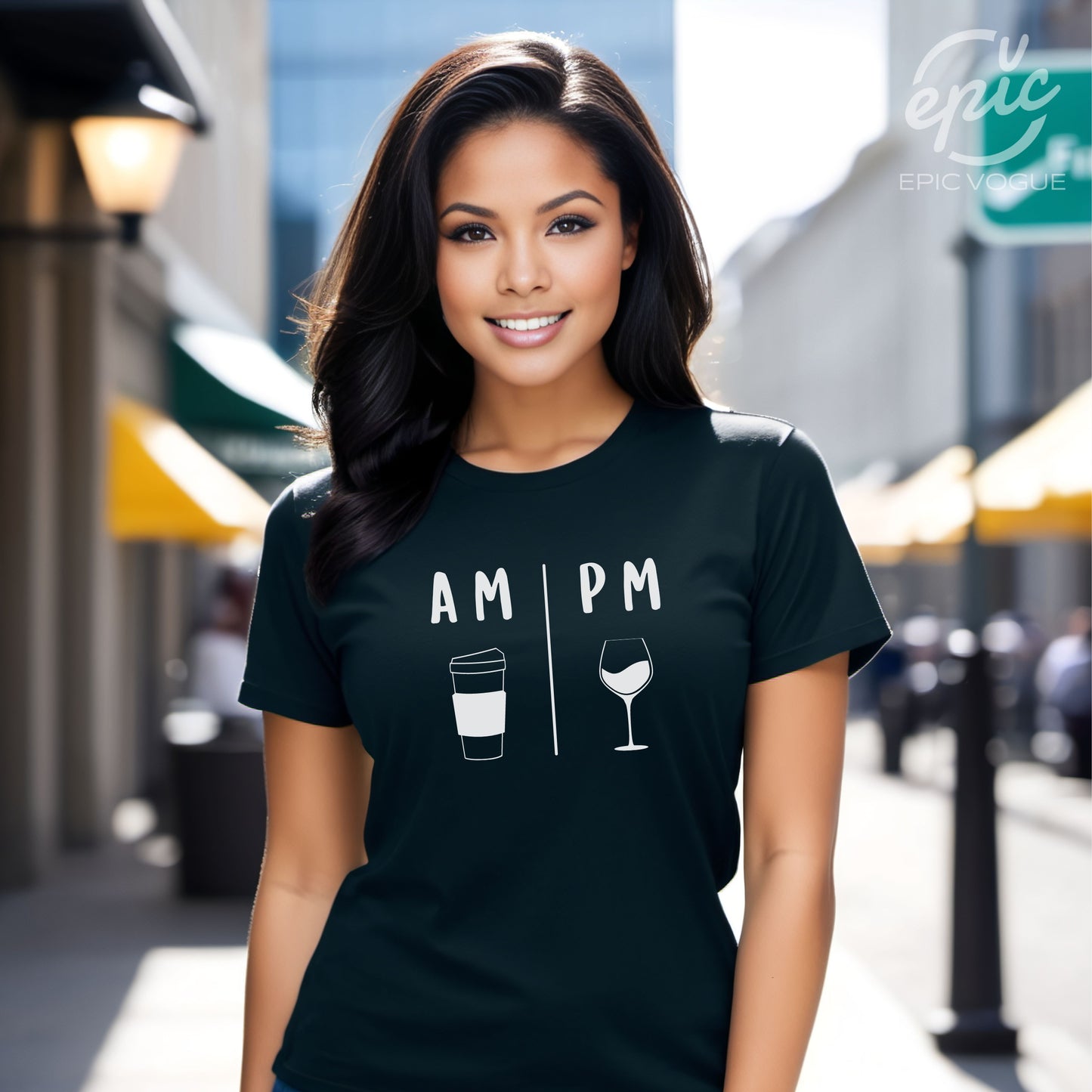 AM Coffee PM Wine, Black T-Shirt