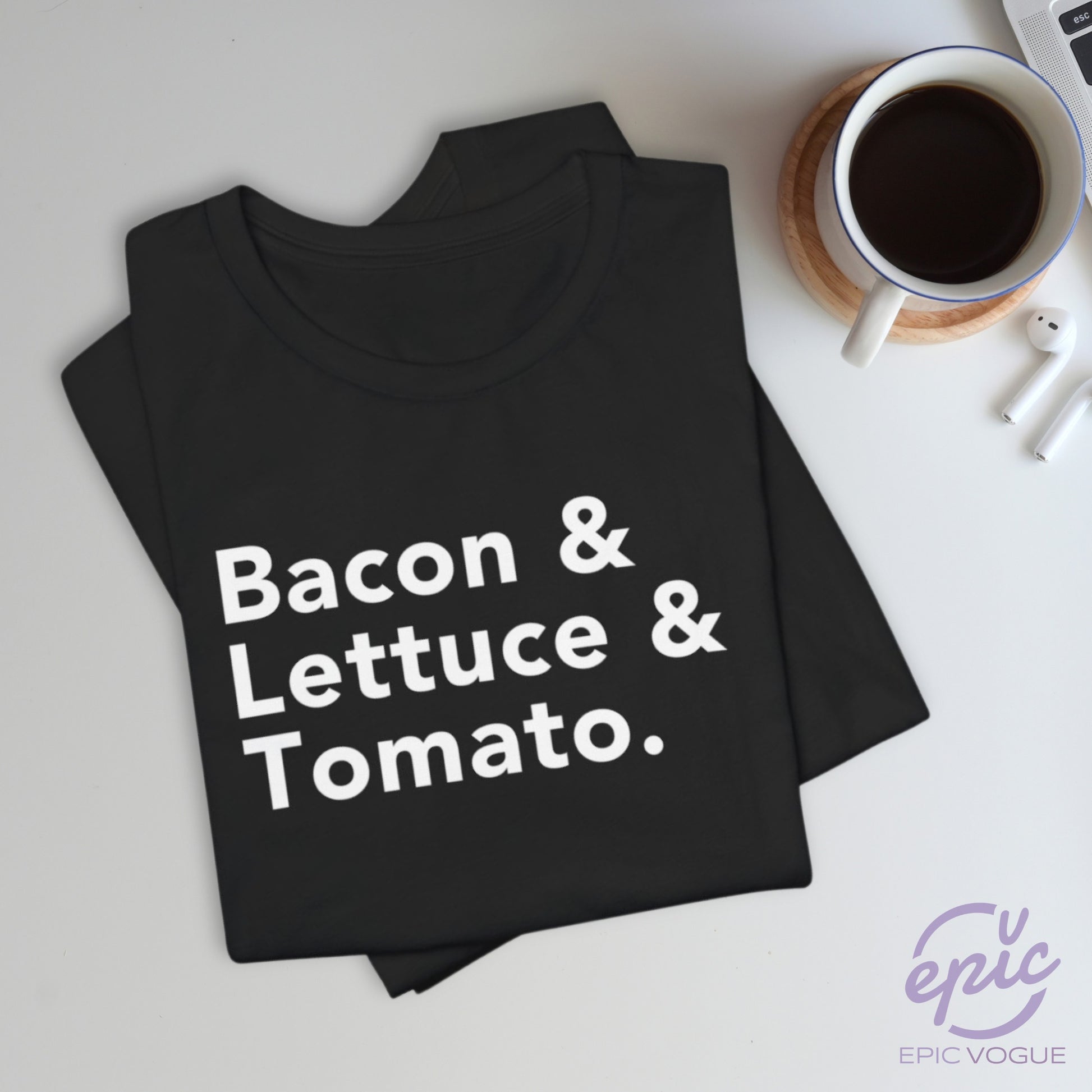 Bacon & Lettuce & Tomato, Black T-Shirt