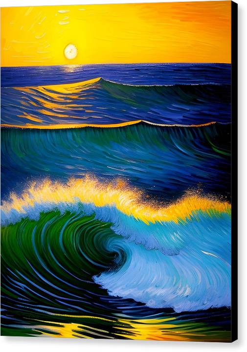 Curling Sunrise, Canvas Print, Oil On Canvas, Impressionistic Landscape, Sunrise in Hawaii, Hawaii Artwork, Hawaiian Waves, Hawaiian Landscape, Wall Art, Wall Décor