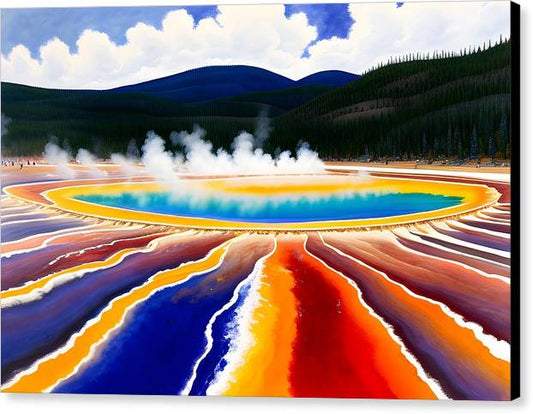 Grand Prismatic Spring, Canvas Print, Oil On Canvas, Impressionistic Landscape, Landscape Art, Wyoming Artwork, Yellowstone Art, Wall Décor, Wall Art