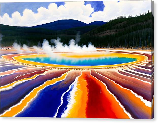 Grand Prismatic Spring, Canvas Print, Oil On Canvas, Impressionistic Landscape, Landscape Art, Wyoming Artwork, Yellowstone Art, Wall Décor, Wall Art