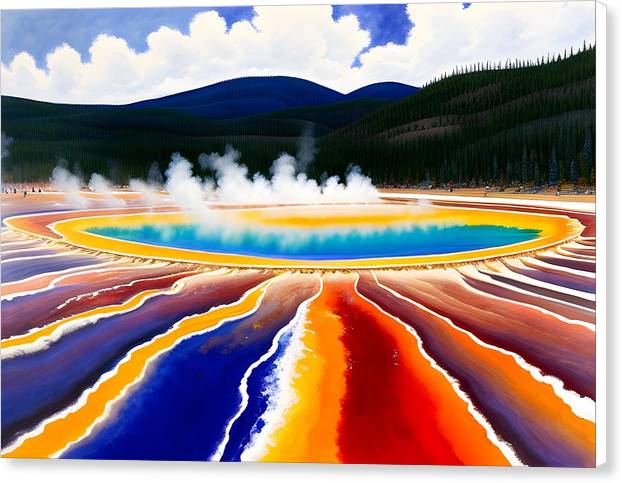 Grand Prismatic Spring, Canvas Print, Oil On Canvas, Impressionistic Landscape, Landscape Art, Wyoming Artwork, Yellowstone Art, Wall Décor, Wall Art