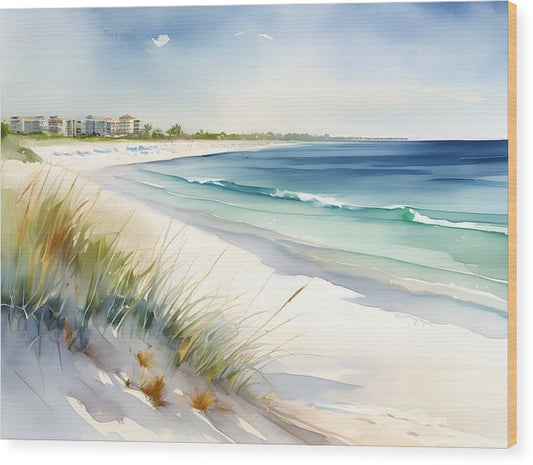 Siesta Beach, Wood Print, Watercolor, Impressionistic Landscape, Beach Artwork, Beach Landscape, Florida Art, Wall Décor, Wall Art