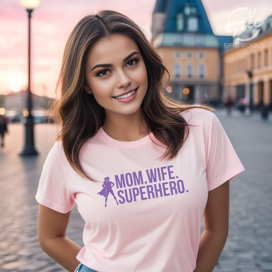 Mom Wife Superhero, Soft Pink T-Shirt