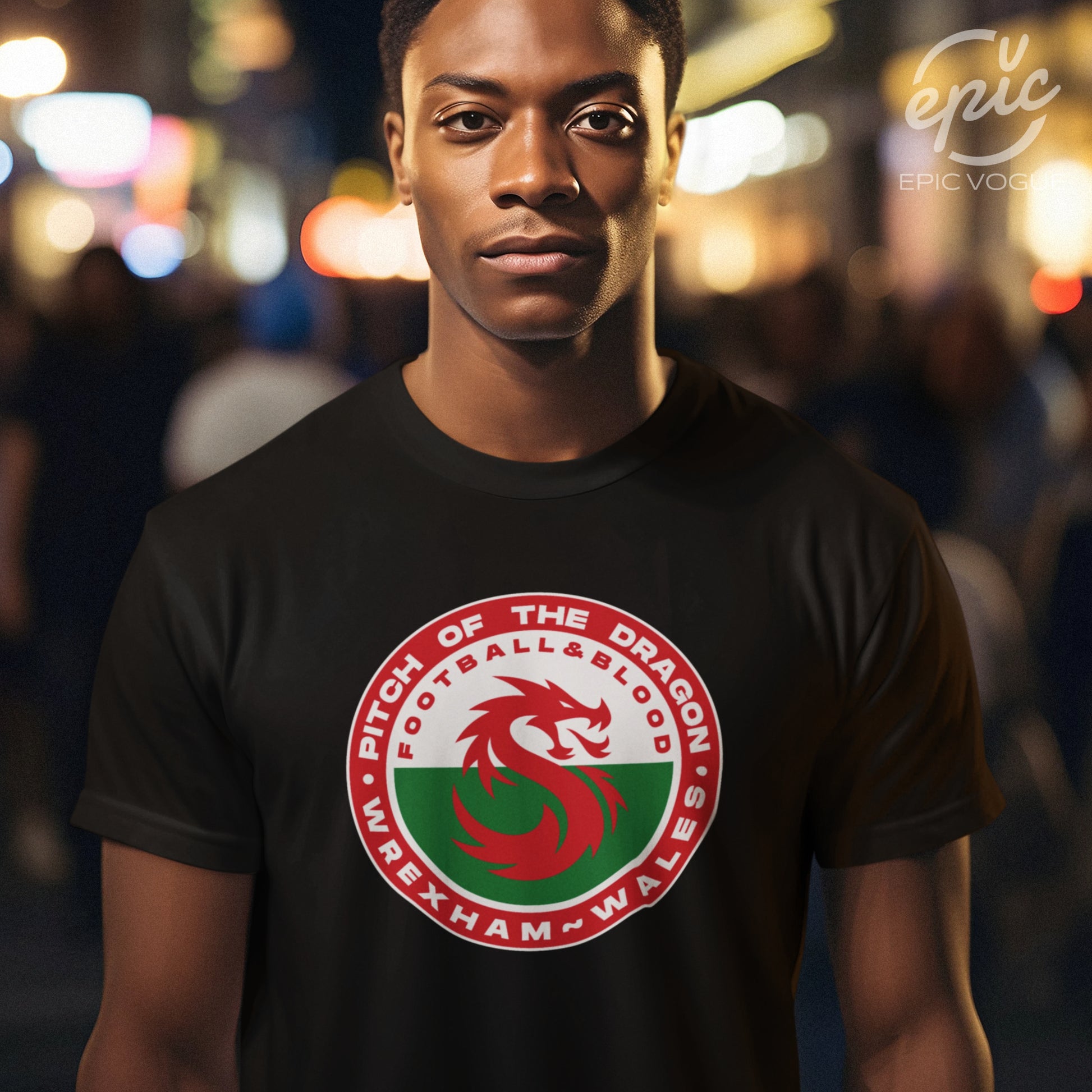 Pitch of the Dragon, Football and Blood, Wrexham Wales, Black T-Shirt