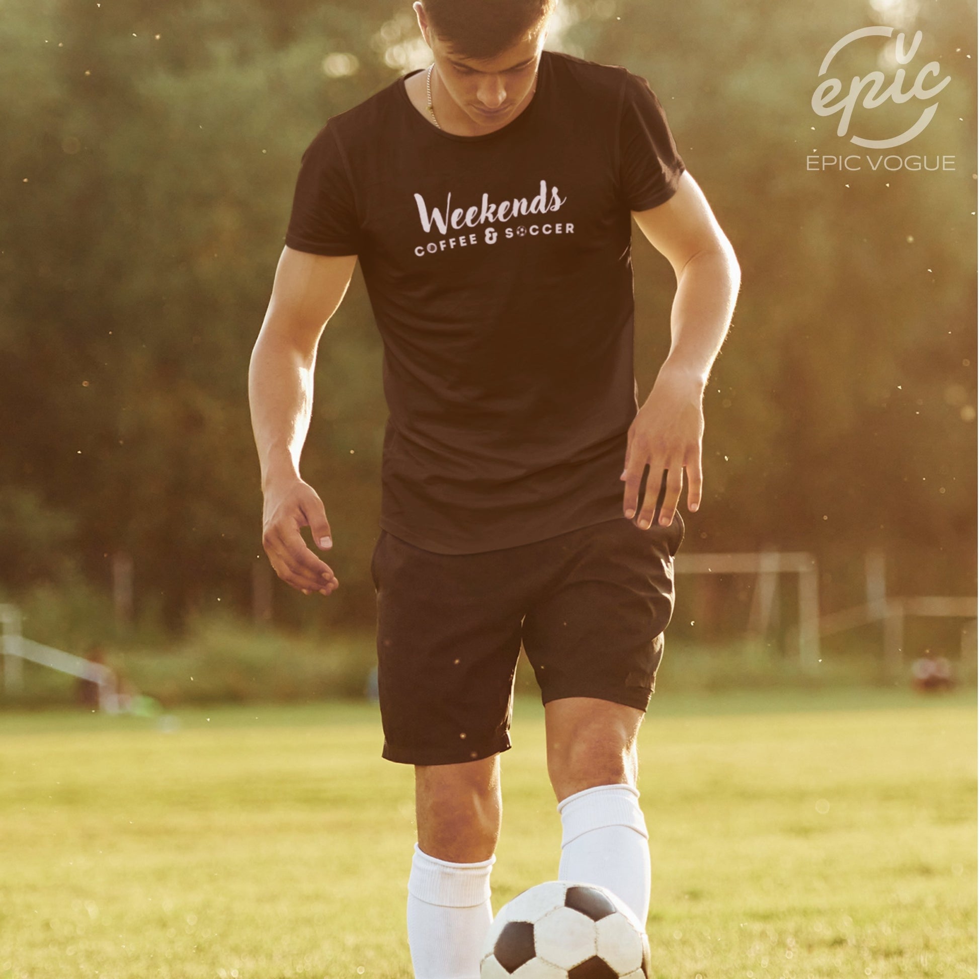 Weekends Coffee and Soccer, Black T-Shirt