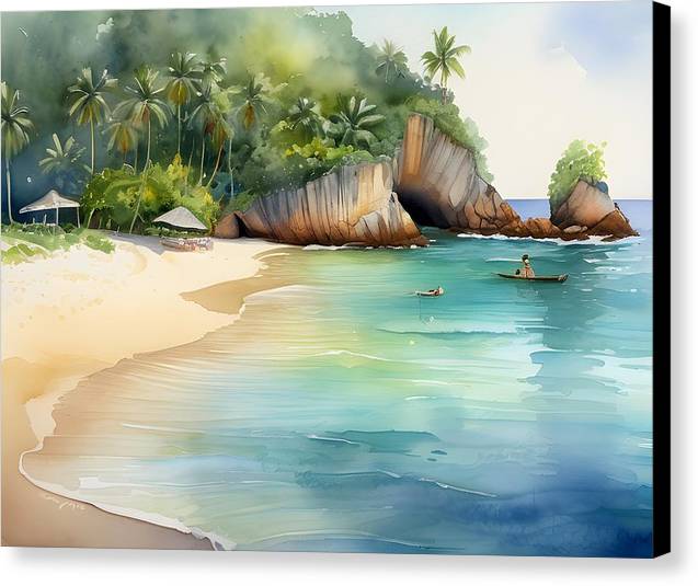 Banana Beach, Canvas Print, Watercolor, Impressionistic Landscape, Beach Artwork, Beach Landscape, Thailand Art, Wall Décor, Wall Art