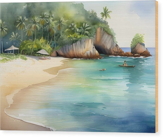 Banana Beach, Wood Print, Watercolor, Impressionistic Landscape, Beach Artwork, Beach Landscape, Thailand Art, Wall Décor, Wall Art