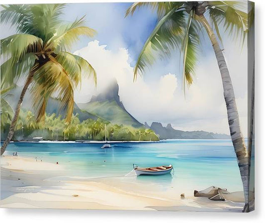 Bora Bora, Canvas Print, Watercolor, Impressionistic Landscape, Beach Artwork, Beach Landscape, Bora Bora Art, Wall Décor, Wall Art