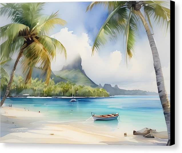 Bora Bora, Canvas Print, Watercolor, Impressionistic Landscape, Beach Artwork, Beach Landscape, Bora Bora Art, Wall Décor, Wall Art