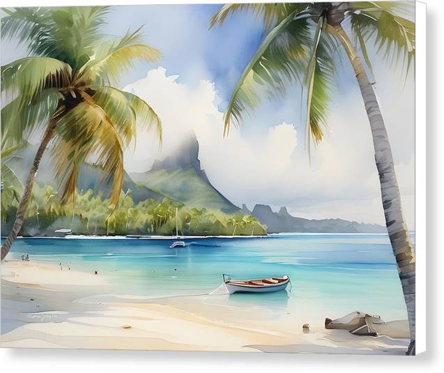 Bora Bora, Canvas Print, Watercolor, Impressionistic Landscape, Beach Artwork, Beach Landscape, Bora Bora Art, Wall Décor, Wall Art