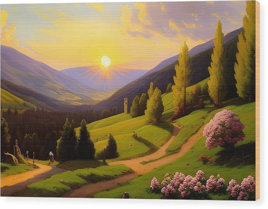 Carpathian Sunrise, Wood Print, Oil on Canvas, Landscape Painting, Impressionistic Landscape, Ukraine Landscape, Carpathian Mountains, Wall Art