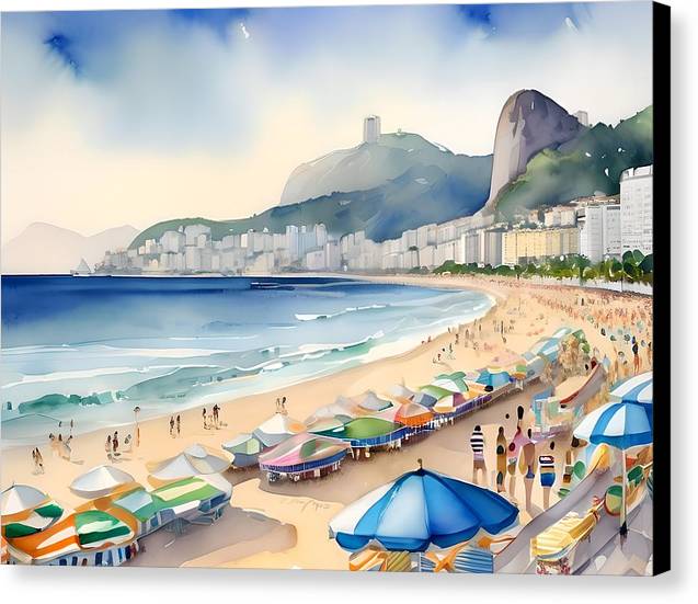 Copacabana Beach, Canvas Print, Watercolor, Impressionistic Landscape, Beach Artwork, Beach Landscape, Brazil Art, Wall Décor, Wall Art