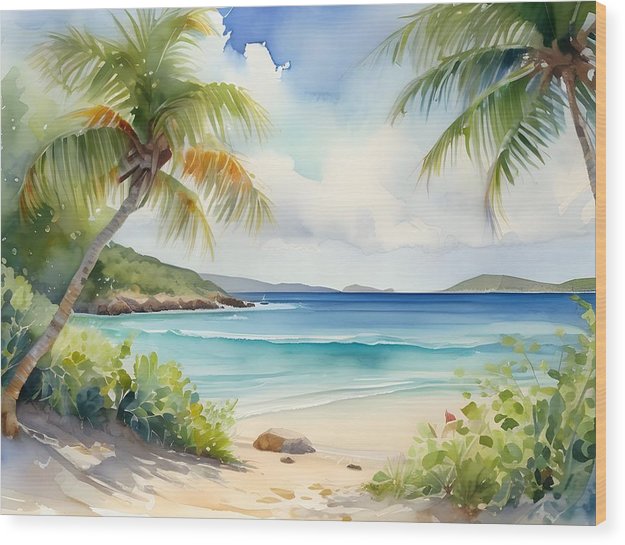 Culebra, Wood Print, Watercolor, Impressionistic Landscape, Beach Artwork, Beach Landscape, Puerto Rico Art, Wall Décor, Wall Art