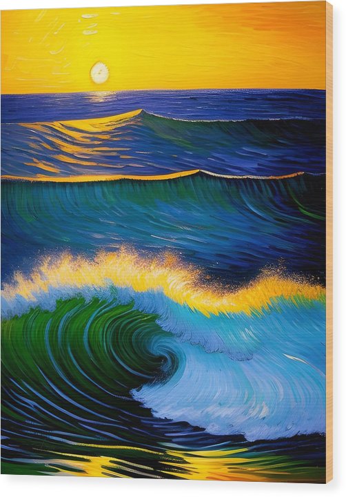 Curling Sunrise, Wood Print, Oil On Canvas, Impressionistic Landscape, Sunrise in Hawaii, Hawaii Artwork, Hawaiian Waves, Hawaiian Landscape, Wall Art, Wall Décor