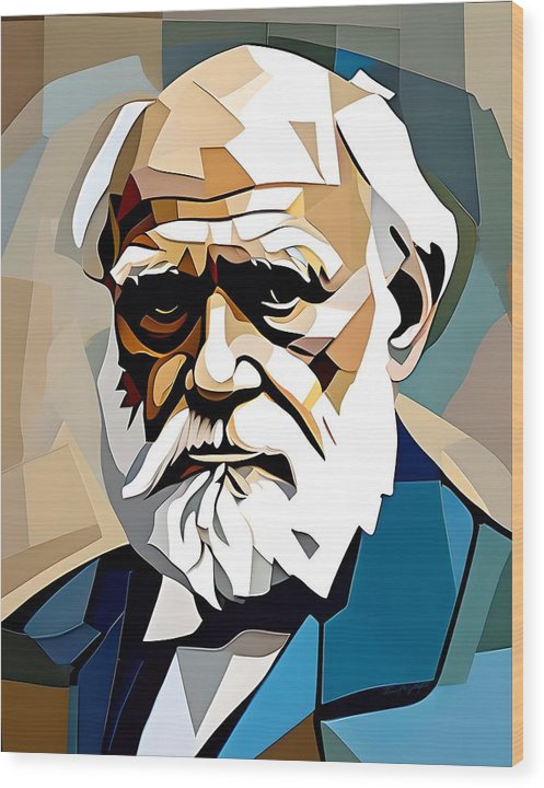 Darwin, Wood Print, Abstract Portrait, Oil On Canvas, Charles Darwin Portrait, Portrait of Charles Darwin, Wall Décor, Wall Art