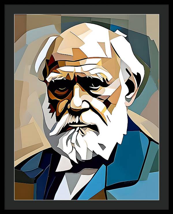 Darwin, Framed Print, Abstract Portrait, Oil On Canvas, Charles Darwin Portrait, Portrait of Charles Darwin, Wall Décor, Wall Art