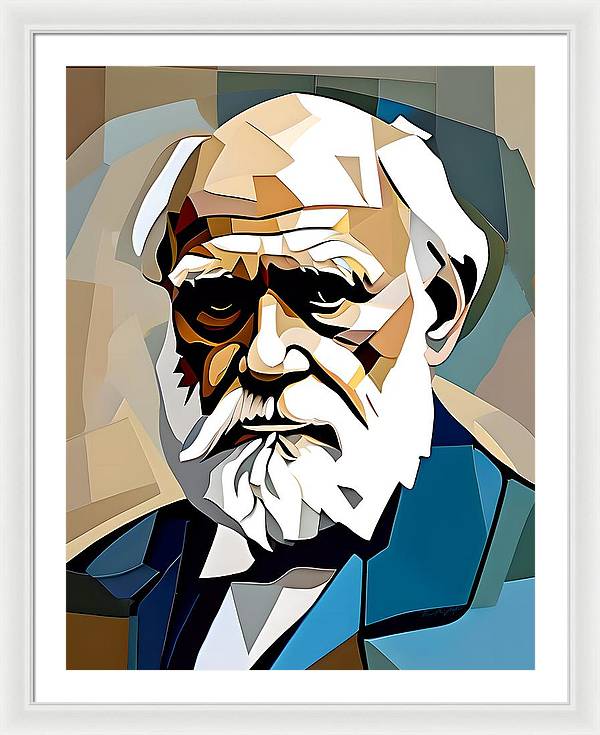 Darwin, Framed Print, Abstract Portrait, Oil On Canvas, Charles Darwin Portrait, Portrait of Charles Darwin, Wall Décor, Wall Art