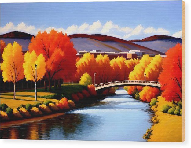 Downtown In Autumn, Wood Print, Oil On Canvas, Impressionistic Landscape, Landscape Art, Montana Artwork, Great Falls Art, Wall Décor, Wall Art