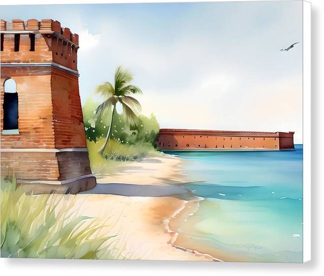 Dry Tortugas National Park, Canvas Print, Watercolor, Impressionistic Landscape, Beach Artwork, Beach Landscape, Florida Art, Wall Décor, Wall Art