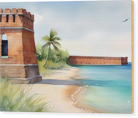 Dry Tortugas National Park, Wood Print, Watercolor, Impressionistic Landscape, Beach Artwork, Beach Landscape, Florida Art, Wall Décor, Wall Art