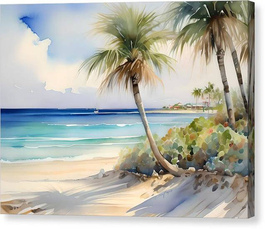 Eagle Beach, Canvas Print, Watercolor, Impressionistic Landscape, Beach Artwork, Beach Landscape, Aruba Art, Wall Décor, Wall Art