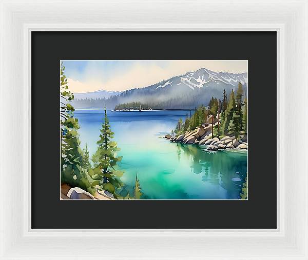 Emerald Bay, Framed Print, Watercolor, Impressionistic Landscape, Lake Artwork, Lake Landscape, Lake Tahoe Art, Wall Décor, Wall Art