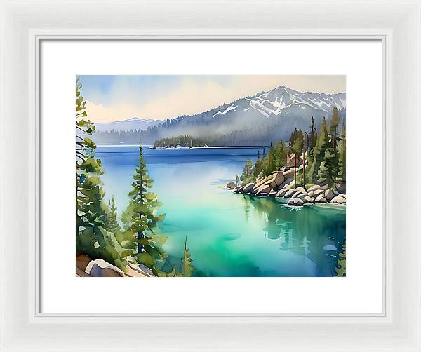 Emerald Bay, Framed Print, Watercolor, Impressionistic Landscape, Lake Artwork, Lake Landscape, Lake Tahoe Art, Wall Décor, Wall Art