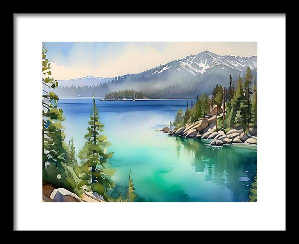 Emerald Bay, Framed Print, Watercolor, Impressionistic Landscape, Lake Artwork, Lake Landscape, Lake Tahoe Art, Wall Décor, Wall Art