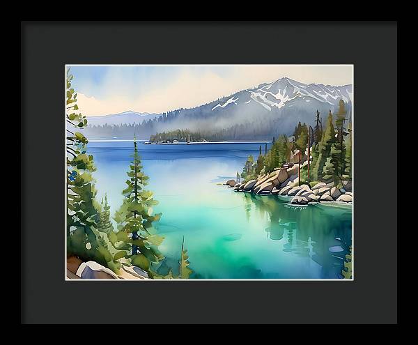 Emerald Bay, Framed Print, Watercolor, Impressionistic Landscape, Lake Artwork, Lake Landscape, Lake Tahoe Art, Wall Décor, Wall Art