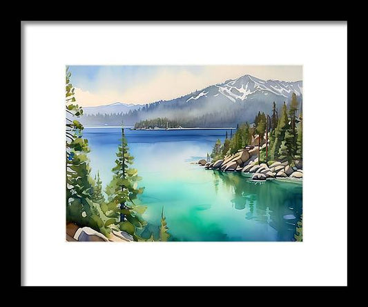 Emerald Bay, Framed Print, Watercolor, Impressionistic Landscape, Lake Artwork, Lake Landscape, Lake Tahoe Art, Wall Décor, Wall Art