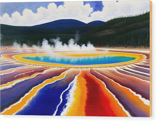 Grand Prismatic Spring, Wood Print, Oil On Canvas, Impressionistic Landscape, Landscape Art, Wyoming Artwork, Yellowstone Art, Wall Décor, Wall Art