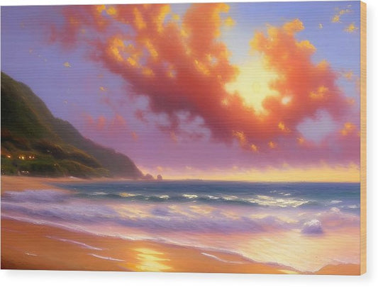 Half Moon Bay Beach, Wood Print, Oil On Canvas, Impressionistic Landscape, Landscape Art, California Artwork, Beach Landscape, Wall Décor, Wall Art