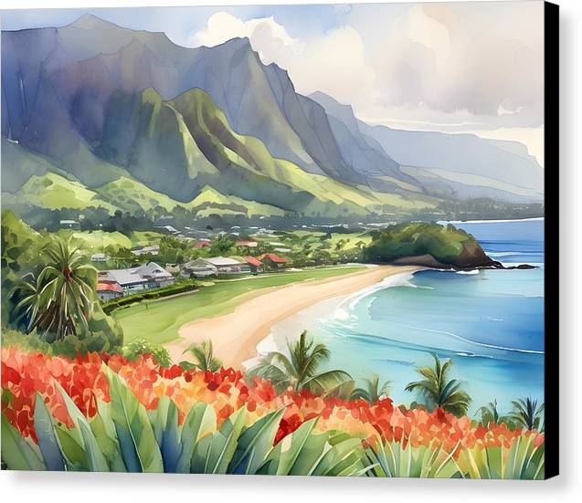 Hanalei Bay, Canvas Print, Watercolor, Impressionistic Landscape, Beach Artwork, Beach Landscape, Hawaii Art, Wall Décor, Wall Art