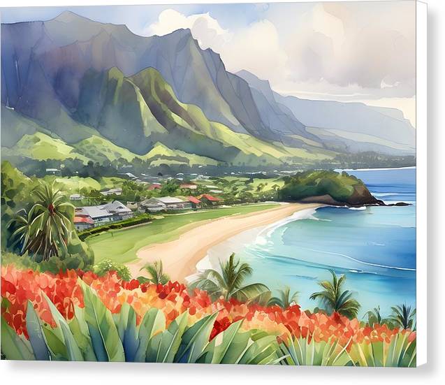 Hanalei Bay, Canvas Print, Watercolor, Impressionistic Landscape, Beach Artwork, Beach Landscape, Hawaii Art, Wall Décor, Wall Art