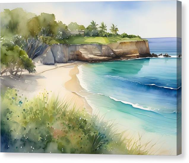 Harrismith Beach, Canvas Print, Watercolor, Impressionistic Landscape, Beach Artwork, Beach Landscape, Barbados Art, Wall Décor, Wall Art