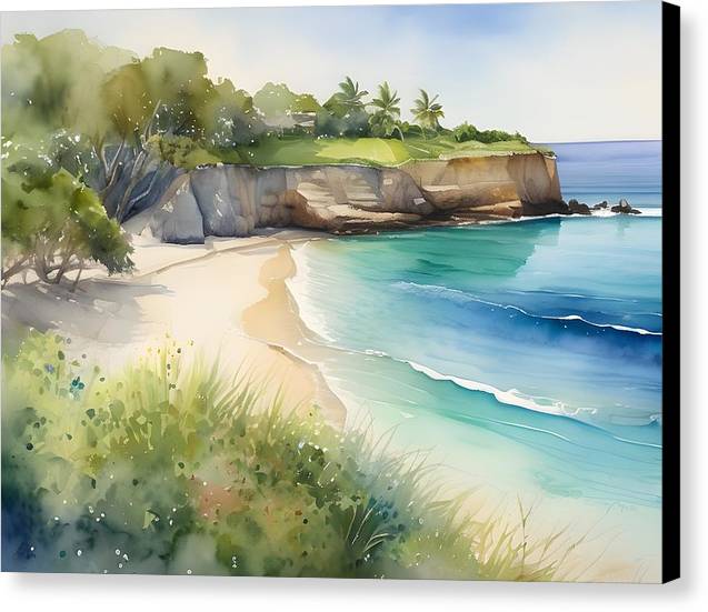 Harrismith Beach, Canvas Print, Watercolor, Impressionistic Landscape, Beach Artwork, Beach Landscape, Barbados Art, Wall Décor, Wall Art