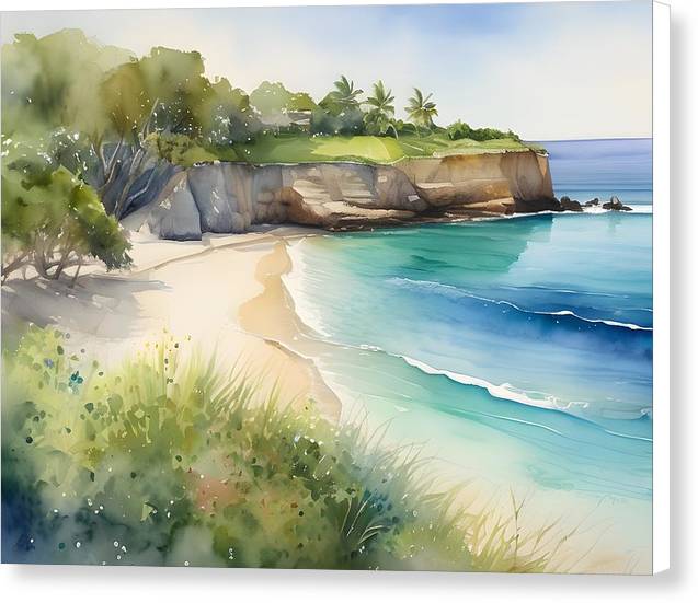 Harrismith Beach, Canvas Print, Watercolor, Impressionistic Landscape, Beach Artwork, Beach Landscape, Barbados Art, Wall Décor, Wall Art