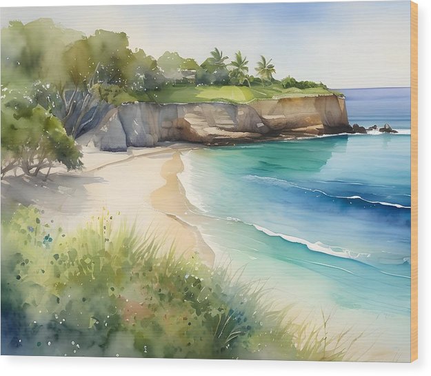 Harrismith Beach, Wood Print, Watercolor, Impressionistic Landscape, Beach Artwork, Beach Landscape, Barbados Art, Wall Décor, Wall Art