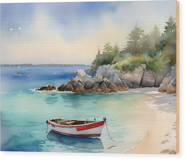 Horseshoe Bay Beach, Wood Print, Watercolor, Impressionistic Landscape, Beach Artwork, Beach Landscape, Bermuda Art, Wall Décor, Wall Art