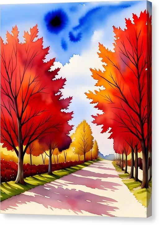 In Autumn, Canvas Print, Watercolor, Impressionistic Landscape, Landscape Art, Countryside Artwork, Autumn Art, Wall Décor, Wall Art