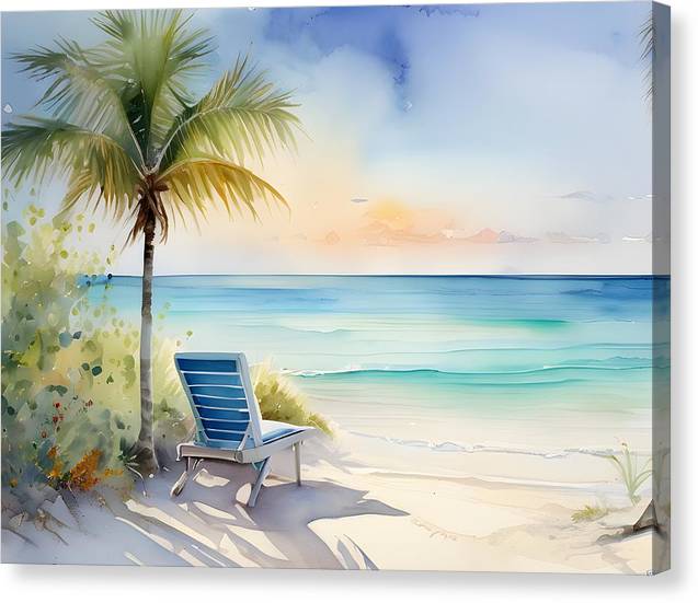 Long Bay Beach, Canvas Print, Watercolor, Impressionistic Landscape, Beach Artwork, Turks and Caicos Islands Art, Wall Décor, Wall Art