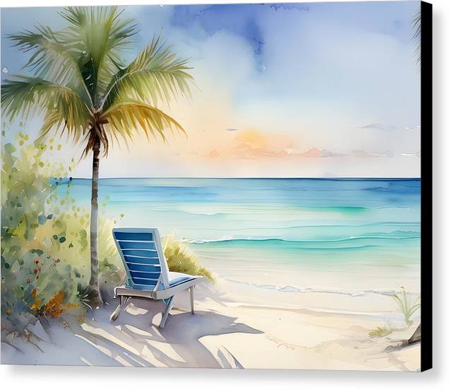 Long Bay Beach, Canvas Print, Watercolor, Impressionistic Landscape, Beach Artwork, Turks and Caicos Islands Art, Wall Décor, Wall Art