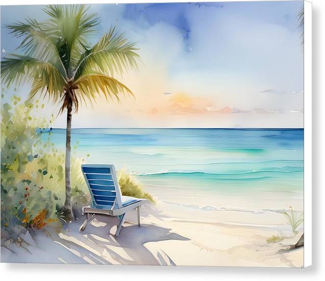 Long Bay Beach, Canvas Print, Watercolor, Impressionistic Landscape, Beach Artwork, Turks and Caicos Islands Art, Wall Décor, Wall Art