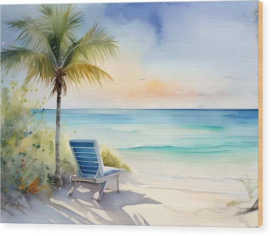 Long Bay Beach, Wood Print, Watercolor, Impressionistic Landscape, Beach Artwork, Turks and Caicos Islands Art, Wall Décor, Wall Art