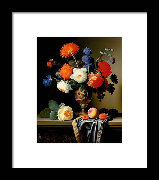 Lush Bouquet, Framed Print, Still Life Art, Oil on Canvas, Flowers and Fruit, Wall Décor, Wall Art, Artwork, Art Piece