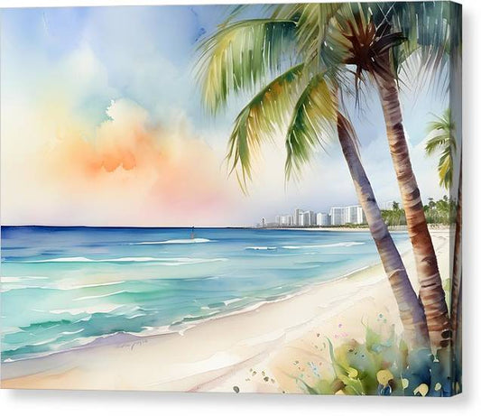 Miami Beach, Canvas Print, Watercolor, Impressionistic Landscape, Beach Artwork, Beach Landscape, Florida Art, Wall Décor, Wall Art