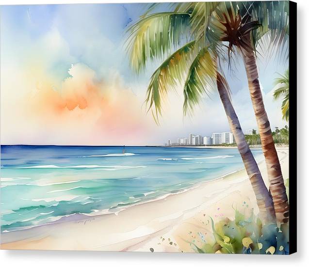 Miami Beach, Canvas Print, Watercolor, Impressionistic Landscape, Beach Artwork, Beach Landscape, Florida Art, Wall Décor, Wall Art