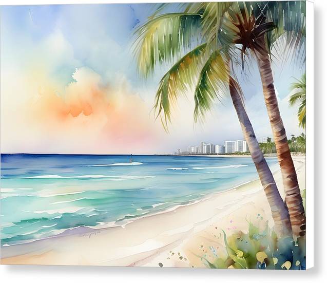 Miami Beach, Canvas Print, Watercolor, Impressionistic Landscape, Beach Artwork, Beach Landscape, Florida Art, Wall Décor, Wall Art