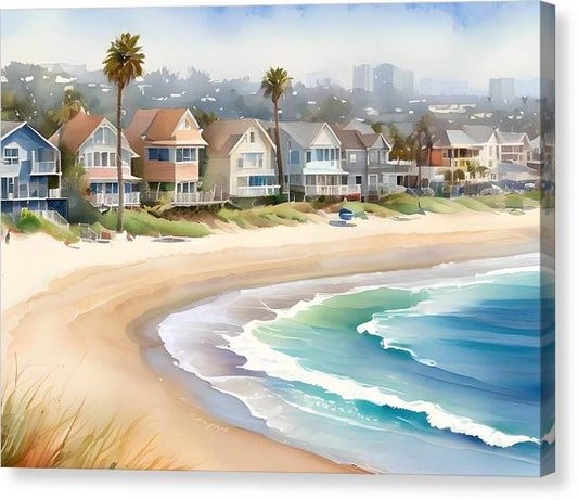 Mission Beach, Canvas Print, Watercolor, Impressionistic Landscape, Beach Artwork, Beach Landscape, California Art, Wall Décor, Wall Art